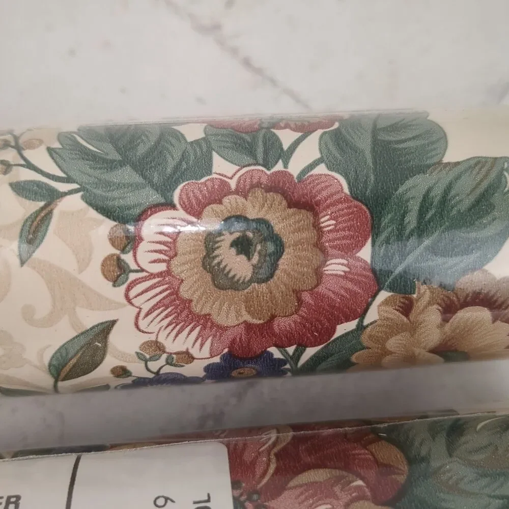 3 Rolls Wallpaper Scalloped Edge Border Burgundy Victorian Floral 5 YD Rolls NEW